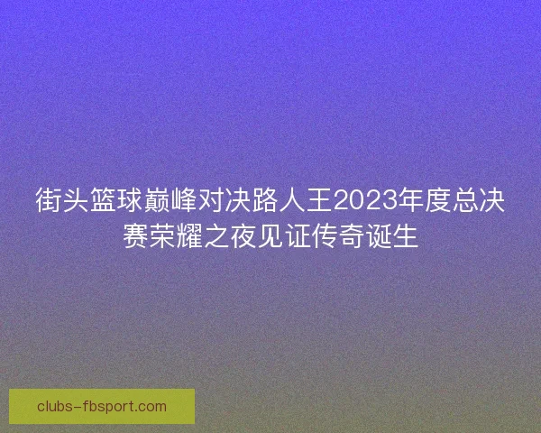 街头篮球巅峰对决路人王2023年度总决赛荣耀之夜见证传奇诞生